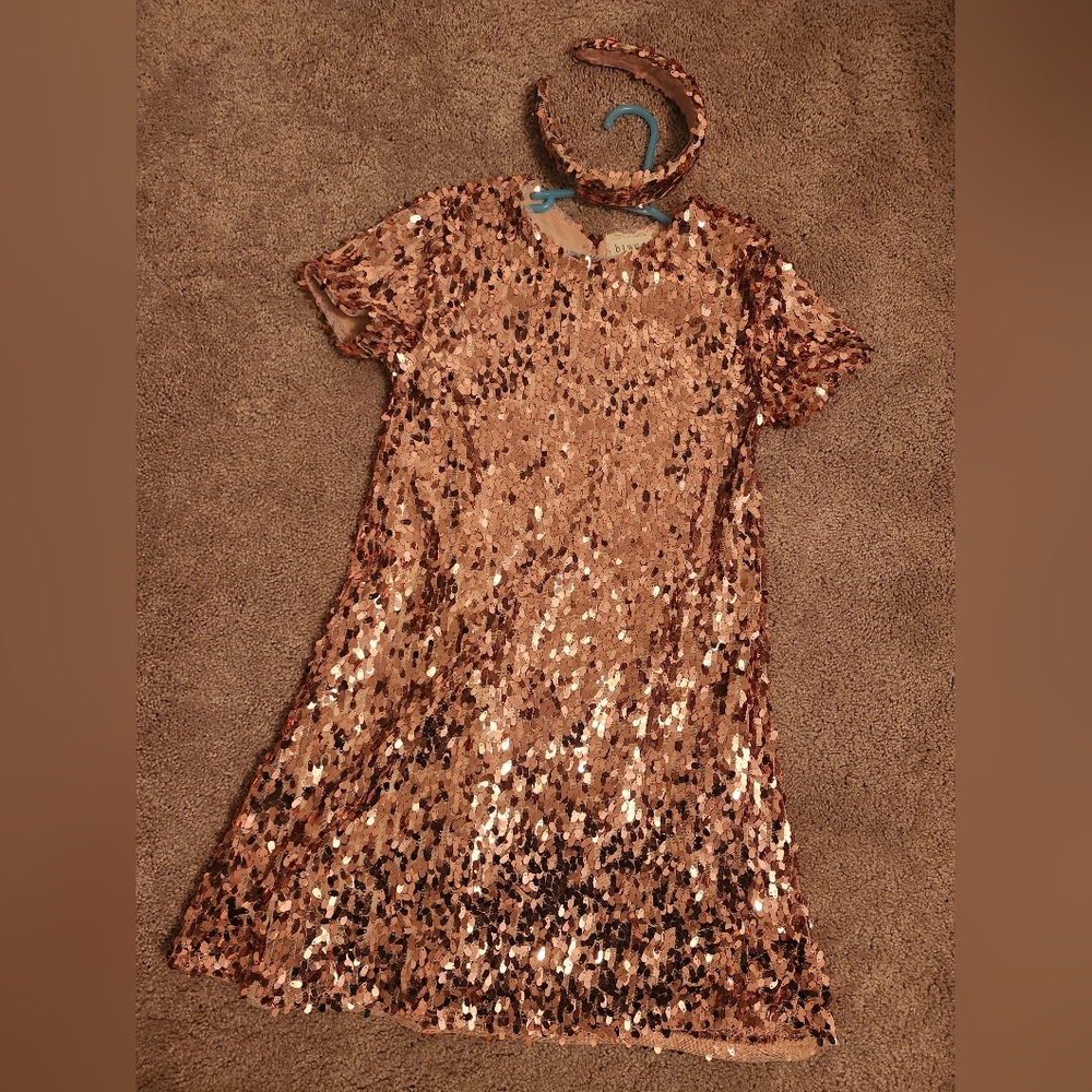 btween Rose Gold Sequin Dress with Headband